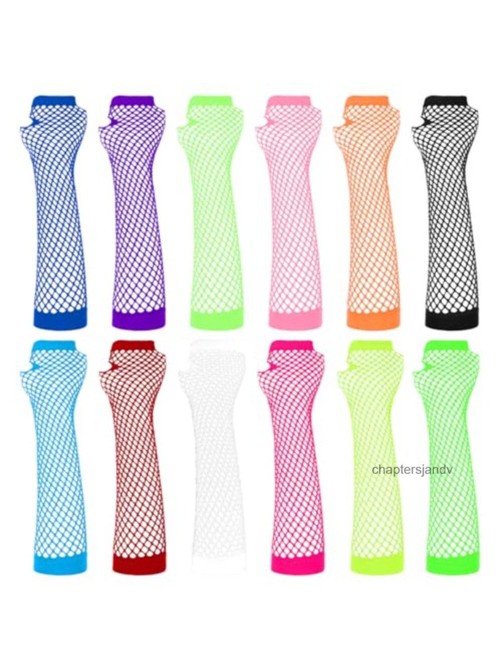 12 Pairs Neon Fishnet Gloves Long Fingerless Arm Sleeves 80s Party Costume